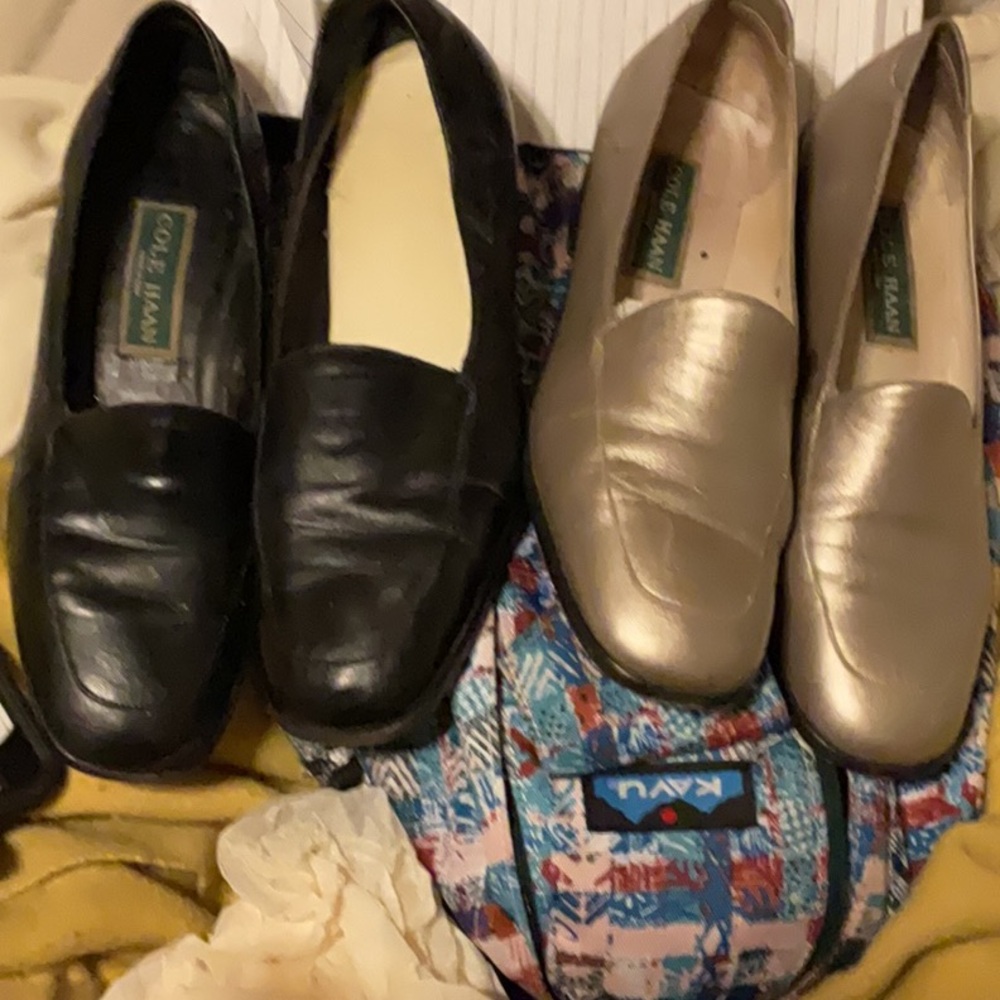 Cole Haan Women's Black and Gold Loafers